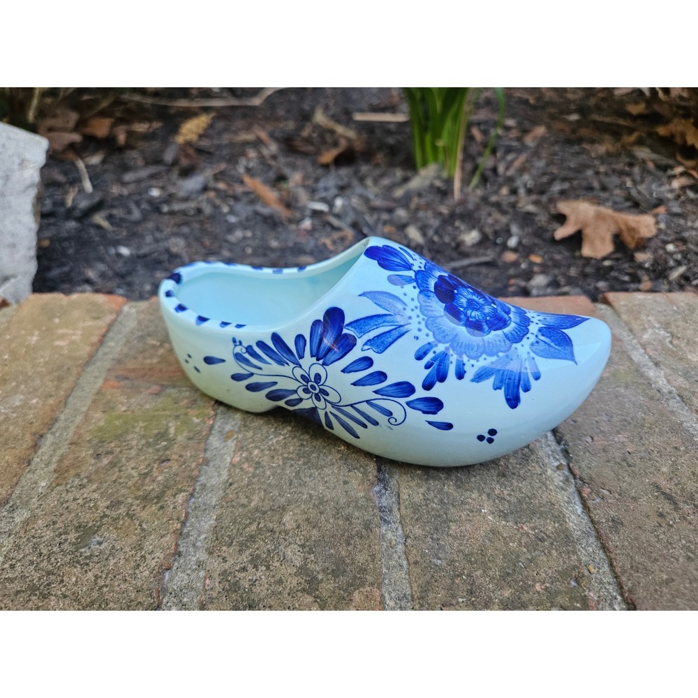 Vintage Delft Blauw White Blue 7" Porcelain Dutch Shoe Clog Planter Hand Painted